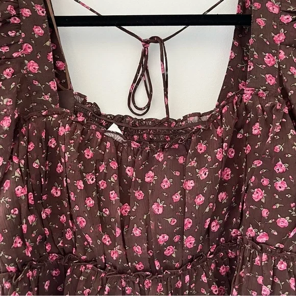 Astr the Label Floral Smocked Top-XL, Puff Sleeve Boho Chic Blouse - Picture 5 of 9